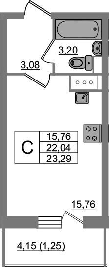 Студия 26 м<sup>2</sup> на 4 этаже Студия 26 м<sup>2</sup> на 4 этаже