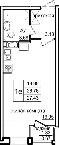 Студия 28 м<sup>2</sup> на 4 этаже Студия 28 м<sup>2</sup> на 4 этаже