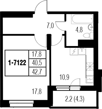 1-комнатная 44 м<sup>2</sup> на 15 этаже 1-комнатная 44 м<sup>2</sup> на 15 этаже
