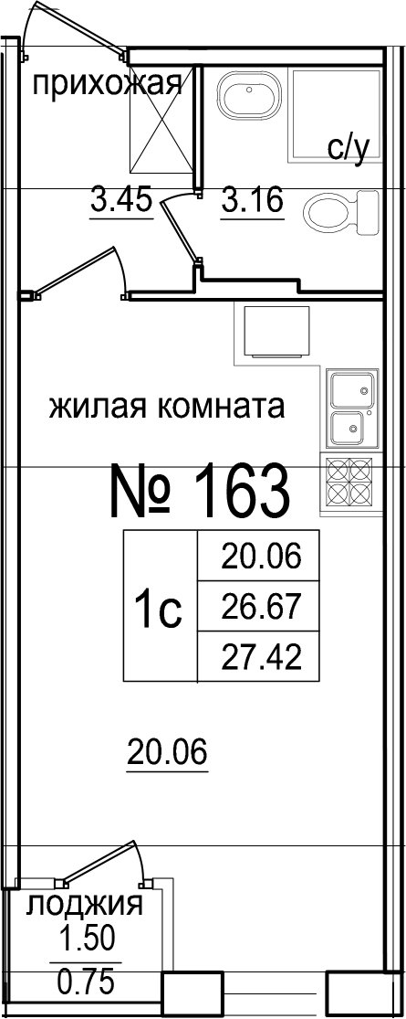 Студия 28 м<sup>2</sup> на 1 этаже Студия 28 м<sup>2</sup> на 1 этаже