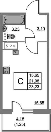 Студия 26 м<sup>2</sup> на 19 этаже Студия 26 м<sup>2</sup> на 19 этаже