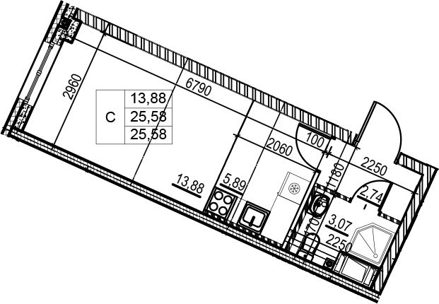 Студия 25 м<sup>2</sup> на 4 этаже Студия 25 м<sup>2</sup> на 4 этаже