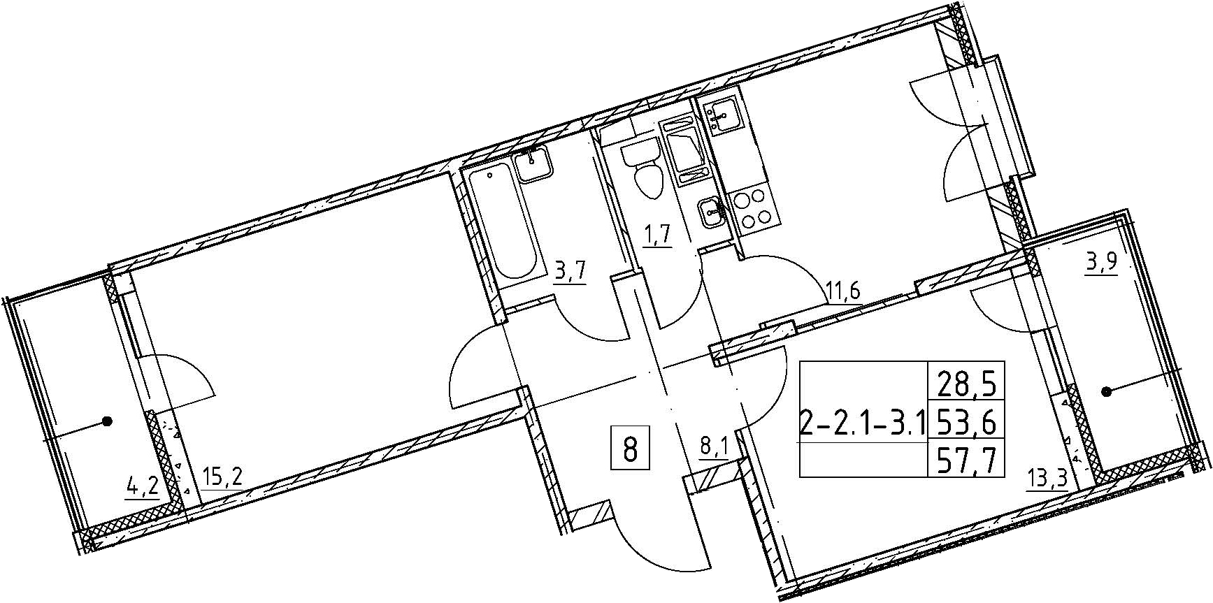 2-комнатная 61 м<sup>2</sup> на 8 этаже 2-комнатная 61 м<sup>2</sup> на 8 этаже