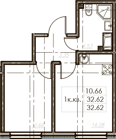1-комнатная 32 м<sup>2</sup> на 25 этаже 1-комнатная 32 м<sup>2</sup> на 25 этаже
