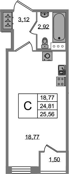 Студия 26 м<sup>2</sup> на 2 этаже Студия 26 м<sup>2</sup> на 2 этаже
