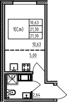 Студия 21 м<sup>2</sup> на 2 этаже Студия 21 м<sup>2</sup> на 2 этаже
