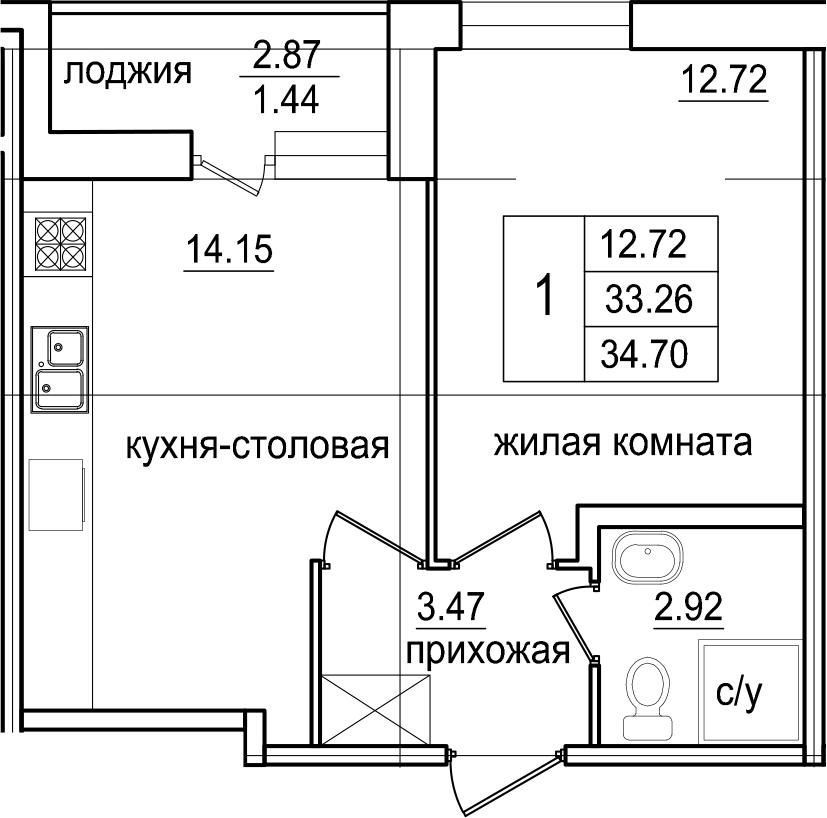 1-комнатная 36 м<sup>2</sup> на 1 этаже 1-комнатная 36 м<sup>2</sup> на 1 этаже