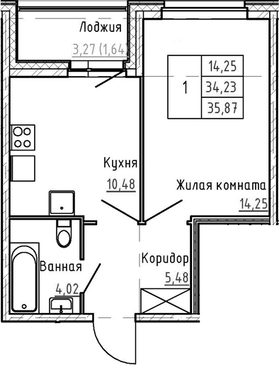 1-комнатная 37 м<sup>2</sup> на 1 этаже 1-комнатная 37 м<sup>2</sup> на 1 этаже