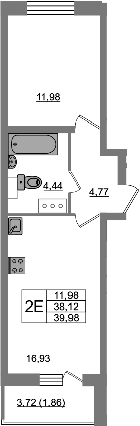 2-комнатная 41 м<sup>2</sup> на 22 этаже 2-комнатная 41 м<sup>2</sup> на 22 этаже