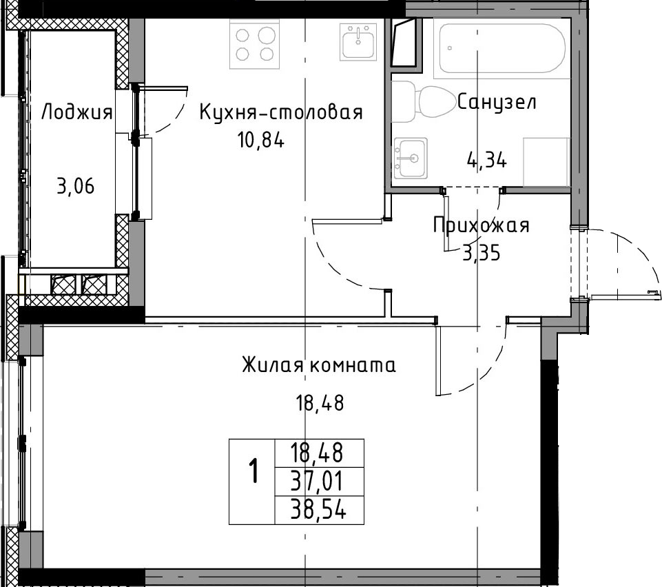 1-комнатная 40 м<sup>2</sup> на 2 этаже 1-комнатная 40 м<sup>2</sup> на 2 этаже