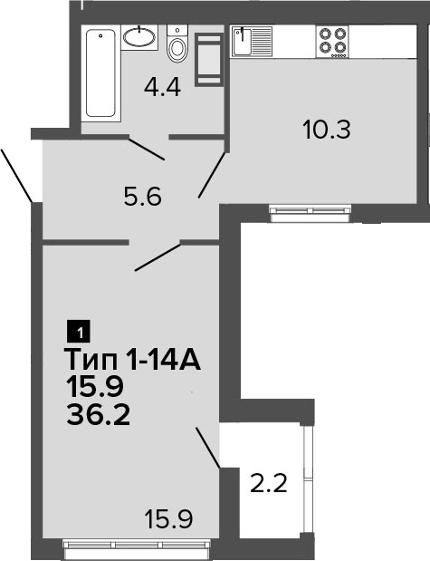 1-комнатная 38 м<sup>2</sup> на 20 этаже 1-комнатная 38 м<sup>2</sup> на 20 этаже