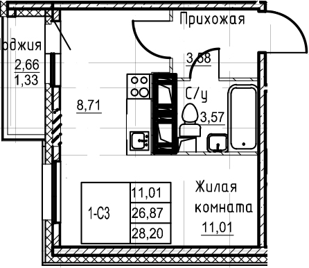 Студия 29 м<sup>2</sup> на 20 этаже Студия 29 м<sup>2</sup> на 20 этаже