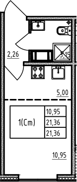 Студия 21 м<sup>2</sup> на 2 этаже Студия 21 м<sup>2</sup> на 2 этаже