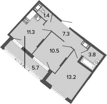 2-комнатная 53 м<sup>2</sup> на 4 этаже 2-комнатная 53 м<sup>2</sup> на 4 этаже