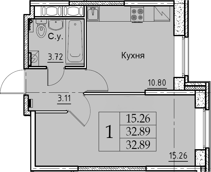1-комнатная 32 м<sup>2</sup> на 1 этаже 1-комнатная 32 м<sup>2</sup> на 1 этаже