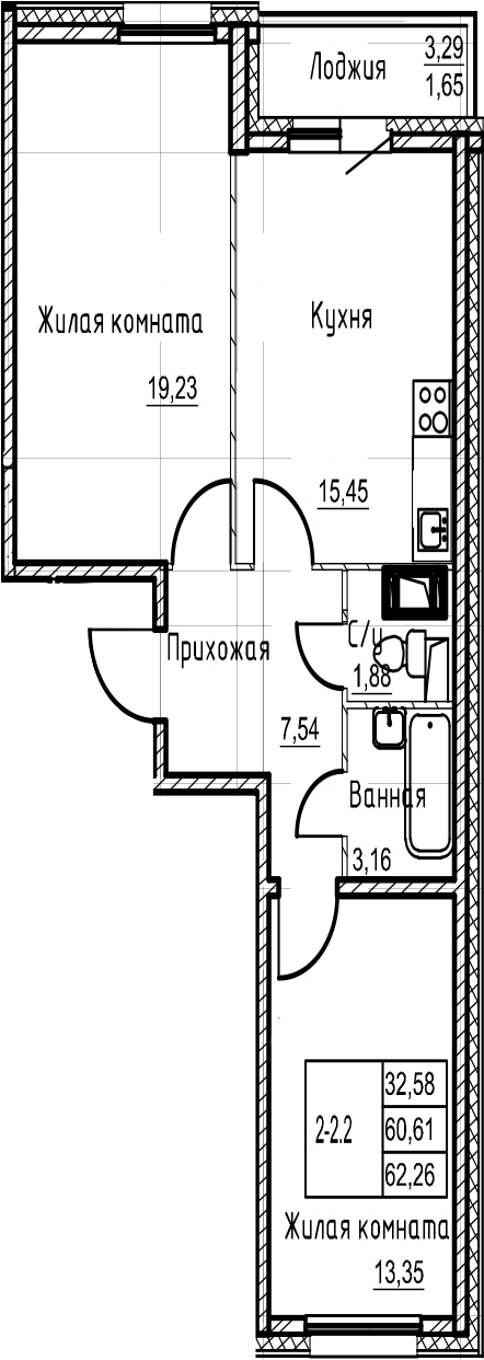 3-комнатная 63 м<sup>2</sup> на 3 этаже 3-комнатная 63 м<sup>2</sup> на 3 этаже