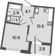 2-комнатная 35 м<sup>2</sup> на 4 этаже 2-комнатная 35 м<sup>2</sup> на 4 этаже