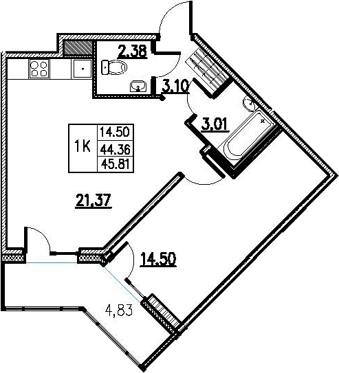 2-комнатная 49 м<sup>2</sup> на 2 этаже 2-комнатная 49 м<sup>2</sup> на 2 этаже