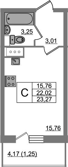 Студия 26 м<sup>2</sup> на 14 этаже Студия 26 м<sup>2</sup> на 14 этаже