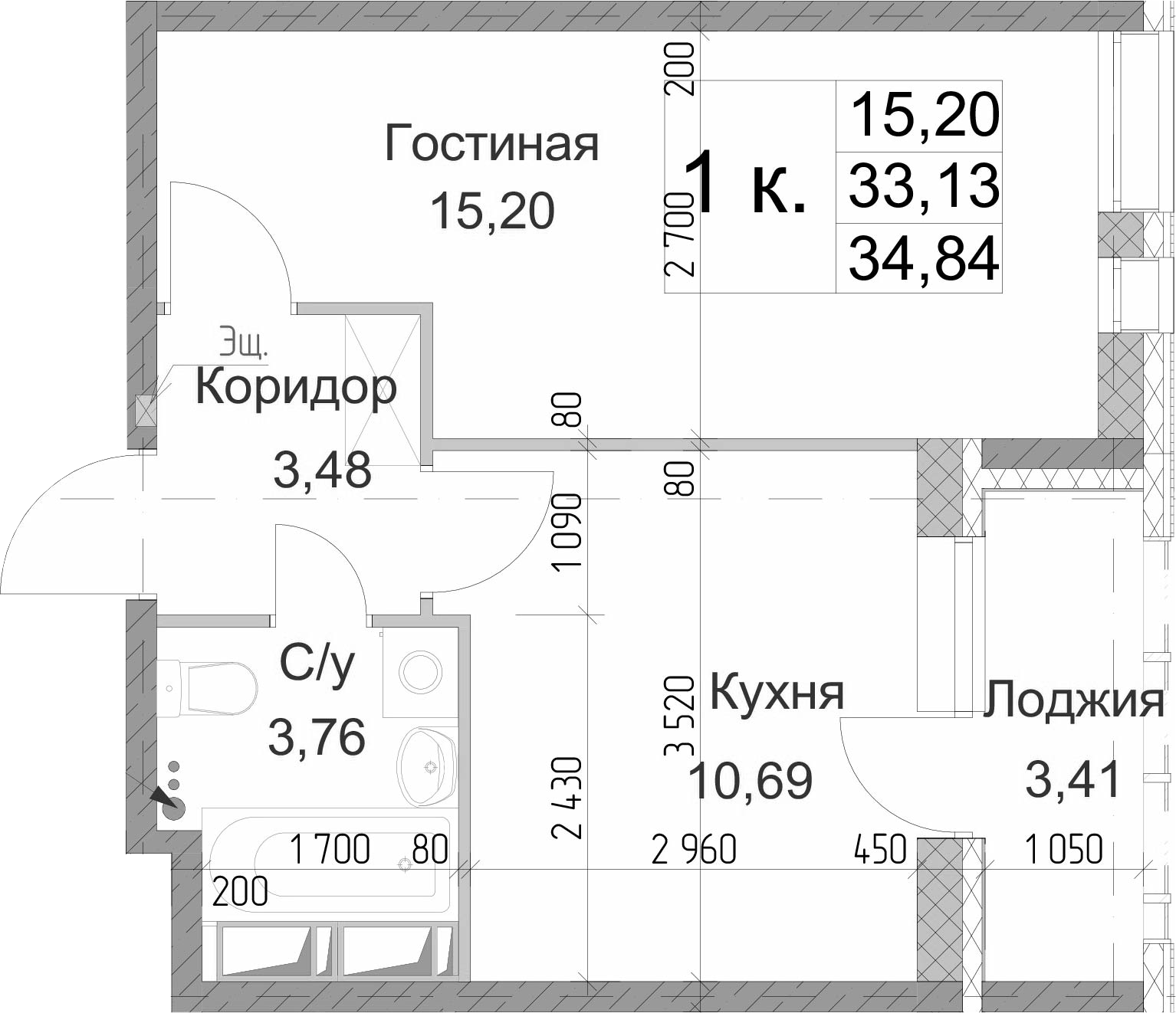 1-комнатная 36 м<sup>2</sup> на 8 этаже 1-комнатная 36 м<sup>2</sup> на 8 этаже