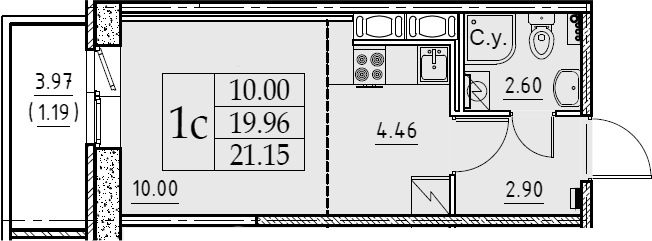 Студия 23 м<sup>2</sup> на 10 этаже Студия 23 м<sup>2</sup> на 10 этаже