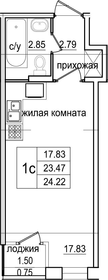 Студия 24 м<sup>2</sup> на 1 этаже Студия 24 м<sup>2</sup> на 1 этаже