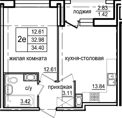 2-комнатная 35 м<sup>2</sup> на 6 этаже 2-комнатная 35 м<sup>2</sup> на 6 этаже