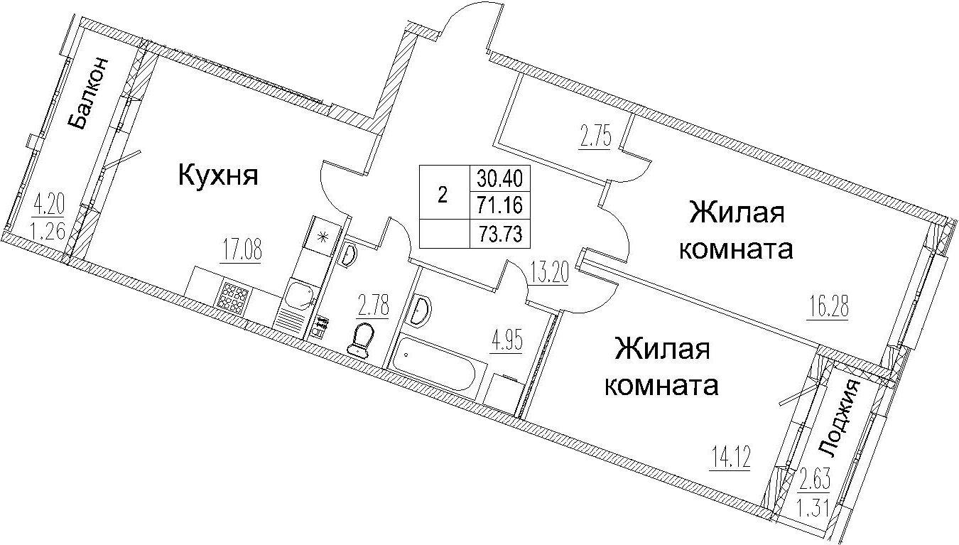 3-комнатная 77 м<sup>2</sup> на 2 этаже 3-комнатная 77 м<sup>2</sup> на 2 этаже