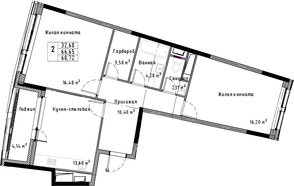 2-комнатная 70 м<sup>2</sup> на 3 этаже 2-комнатная 70 м<sup>2</sup> на 3 этаже