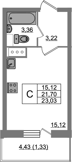 Студия 24 м<sup>2</sup> на 6 этаже Студия 24 м<sup>2</sup> на 6 этаже