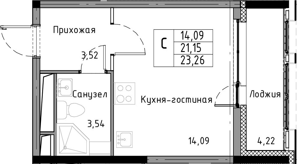 Студия 25 м<sup>2</sup> на 11 этаже Студия 25 м<sup>2</sup> на 11 этаже