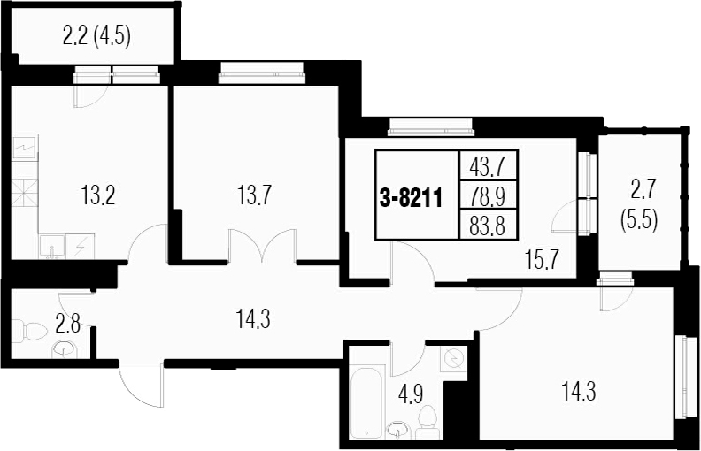 3-комнатная 88 м<sup>2</sup> на 21 этаже 3-комнатная 88 м<sup>2</sup> на 21 этаже