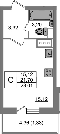 Студия 24 м<sup>2</sup> на 19 этаже Студия 24 м<sup>2</sup> на 19 этаже