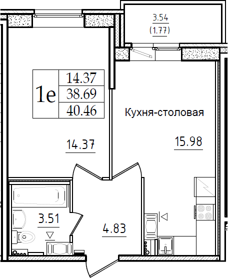 2-комнатная 42 м<sup>2</sup> на 7 этаже 2-комнатная 42 м<sup>2</sup> на 7 этаже