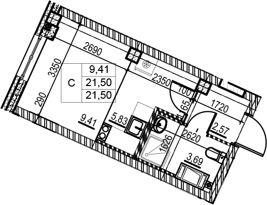 Студия 21 м<sup>2</sup> на 3 этаже Студия 21 м<sup>2</sup> на 3 этаже