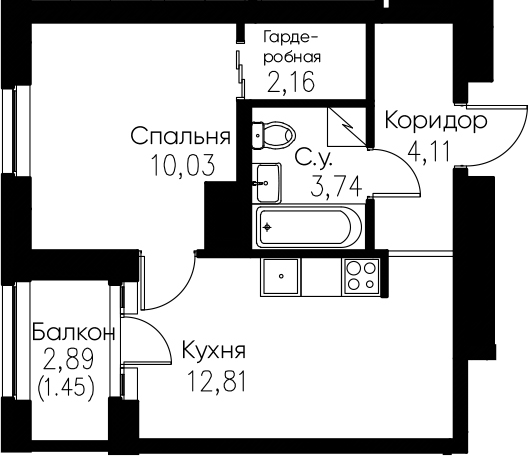 1-комнатная 35 м<sup>2</sup> на 4 этаже 1-комнатная 35 м<sup>2</sup> на 4 этаже