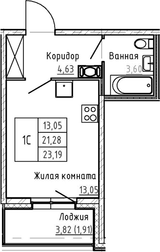 Студия 25 м<sup>2</sup> на 5 этаже Студия 25 м<sup>2</sup> на 5 этаже