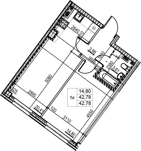 2-комнатная 42 м<sup>2</sup> на 2 этаже 2-комнатная 42 м<sup>2</sup> на 2 этаже