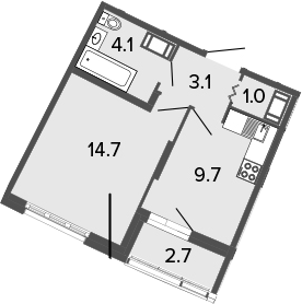 1-комнатная 35 м<sup>2</sup> на 11 этаже 1-комнатная 35 м<sup>2</sup> на 11 этаже