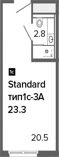 Студия 23 м<sup>2</sup> на 4 этаже Студия 23 м<sup>2</sup> на 4 этаже