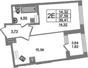 2-комнатная 41 м<sup>2</sup> на 12 этаже 2-комнатная 41 м<sup>2</sup> на 12 этаже