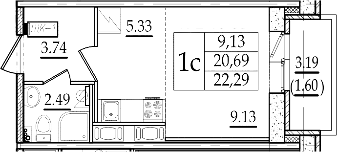 Студия 23 м<sup>2</sup> на 15 этаже Студия 23 м<sup>2</sup> на 15 этаже