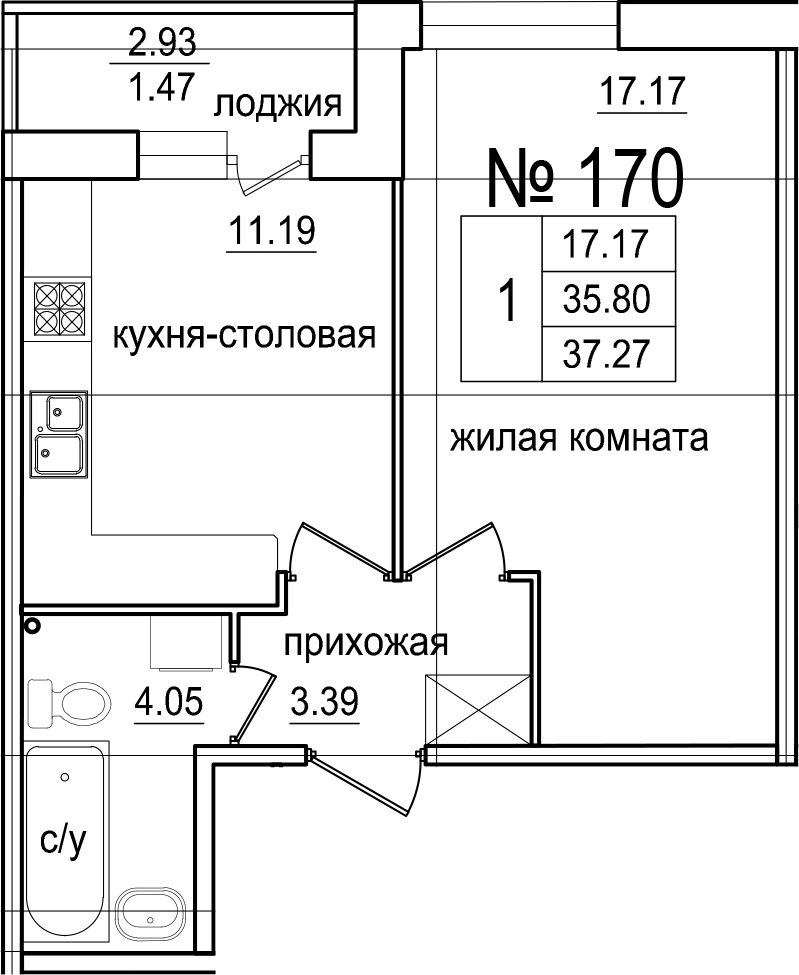 1-комнатная 38 м<sup>2</sup> на 1 этаже 1-комнатная 38 м<sup>2</sup> на 1 этаже