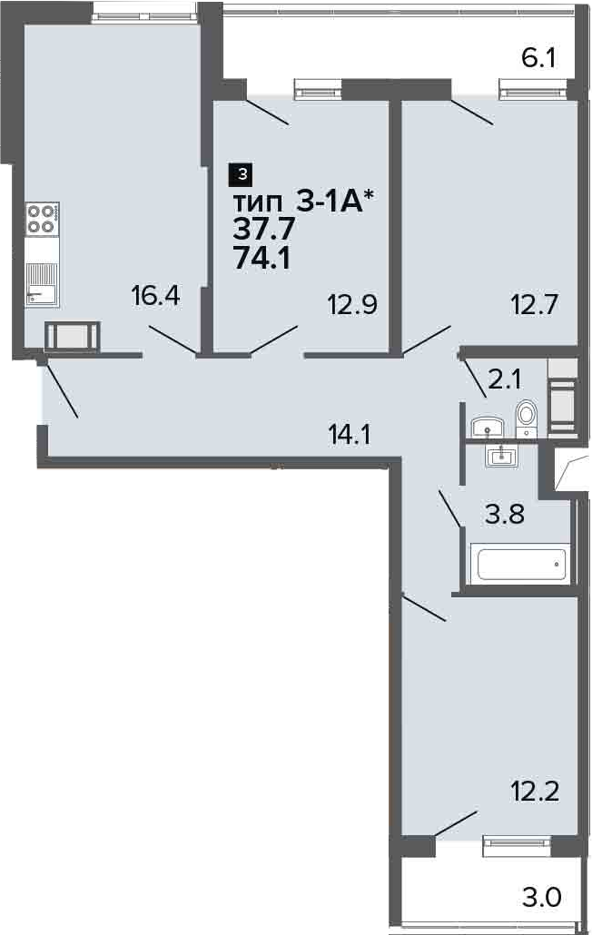 4-комнатная 83 м<sup>2</sup> на 24 этаже 4-комнатная 83 м<sup>2</sup> на 24 этаже