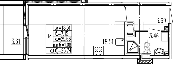 Студия 29 м<sup>2</sup> на 15 этаже Студия 29 м<sup>2</sup> на 15 этаже