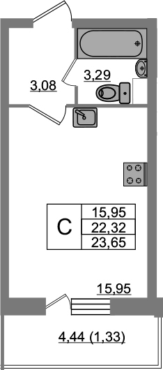 Студия 26 м<sup>2</sup> на 2 этаже Студия 26 м<sup>2</sup> на 2 этаже