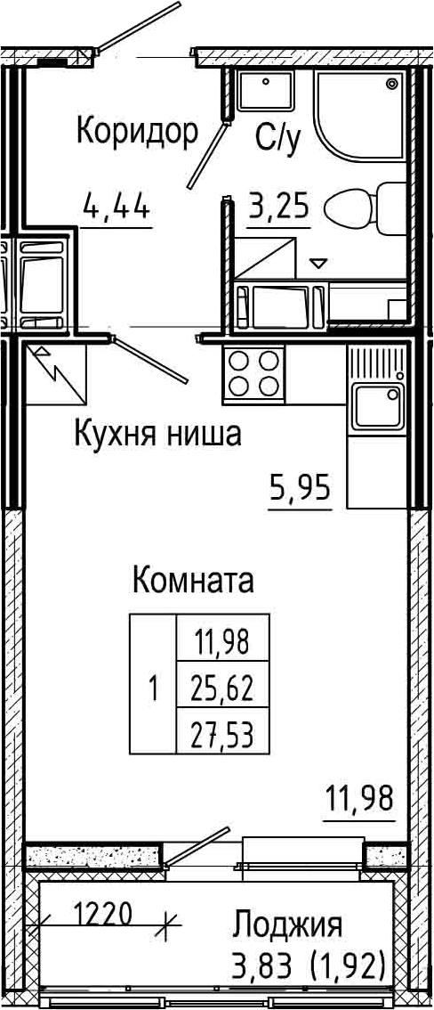 Студия 29 м<sup>2</sup> на 6 этаже Студия 29 м<sup>2</sup> на 6 этаже