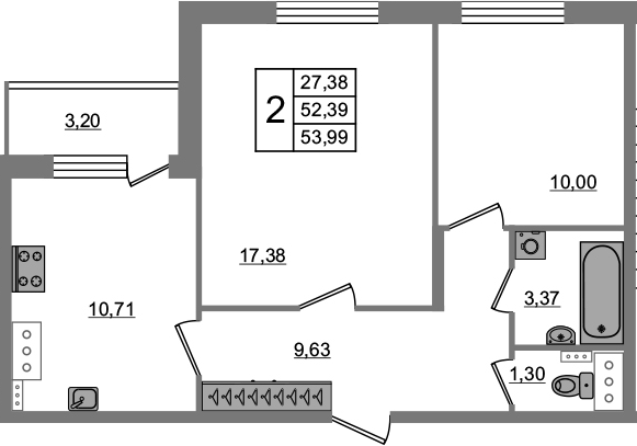 2-комнатная 55 м<sup>2</sup> на 4 этаже 2-комнатная 55 м<sup>2</sup> на 4 этаже