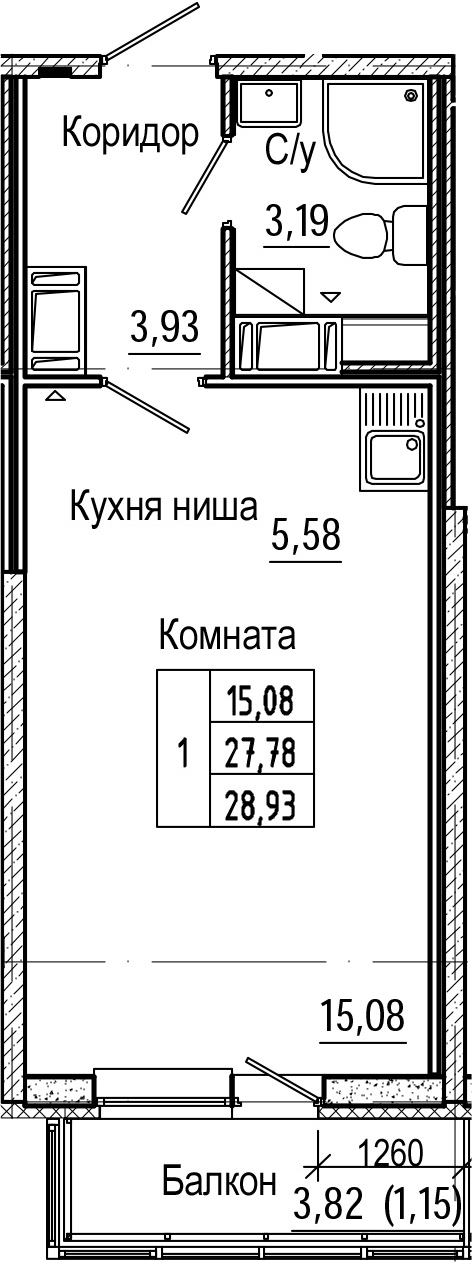 Студия 31 м<sup>2</sup> на 4 этаже Студия 31 м<sup>2</sup> на 4 этаже