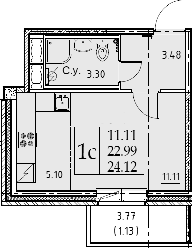 Студия 26 м<sup>2</sup> на 6 этаже Студия 26 м<sup>2</sup> на 6 этаже